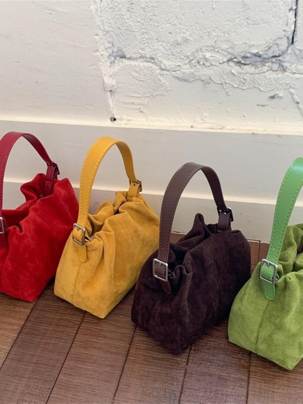 Women Vintage Suede Handbag Small Tote Bag Drawstring Bucket Bag Faux Suede Cros - Picture 6 of 7